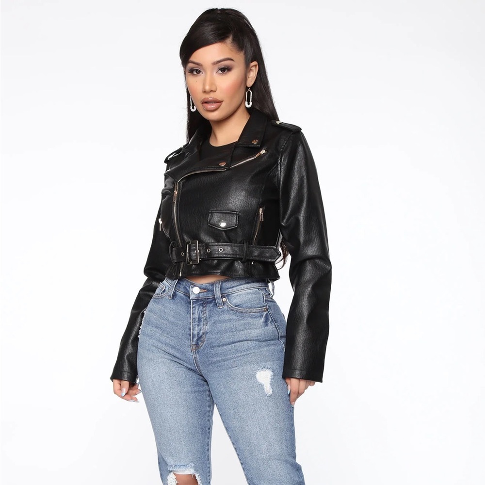 Fashion nova cropped moto jacket